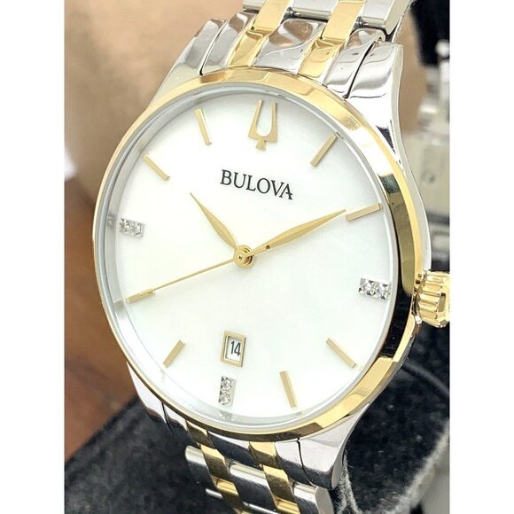 Bulova Women's Watch 98P201 Quartz Diamond Mother of Pearl White Dial Tw…